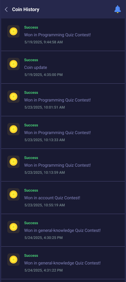 Coin History Screen Overview